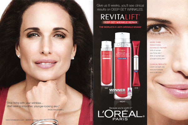 Andie MacDowell L'Oreal beauty cosmetics celebrity endorsements