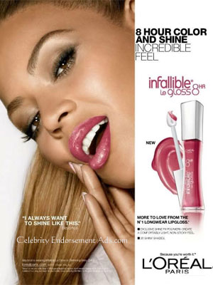 Beyonce L'Oreal Infallible Lipstick celebrity endorsements