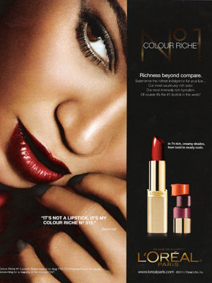 Beyonce Knowles Loreal lipstick beauty celebrity endorsements