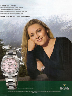Lindsey Vonn for Rolex celeb endorsement