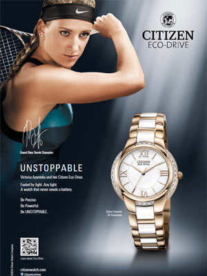 Victoria Azarenka for Citizen watches celebrity endorsement ads